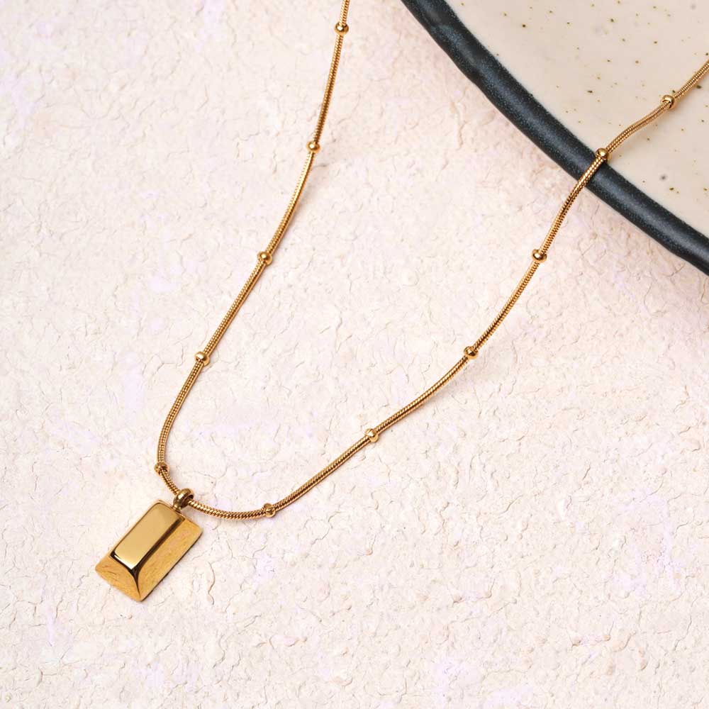 Minimalist Gold Barrel Pendant Necklace