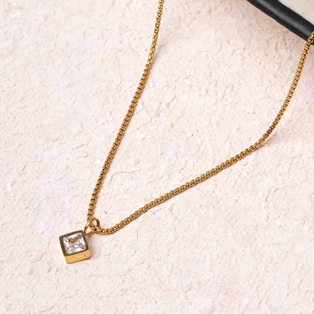 Square Charm Pearl Accent Necklace