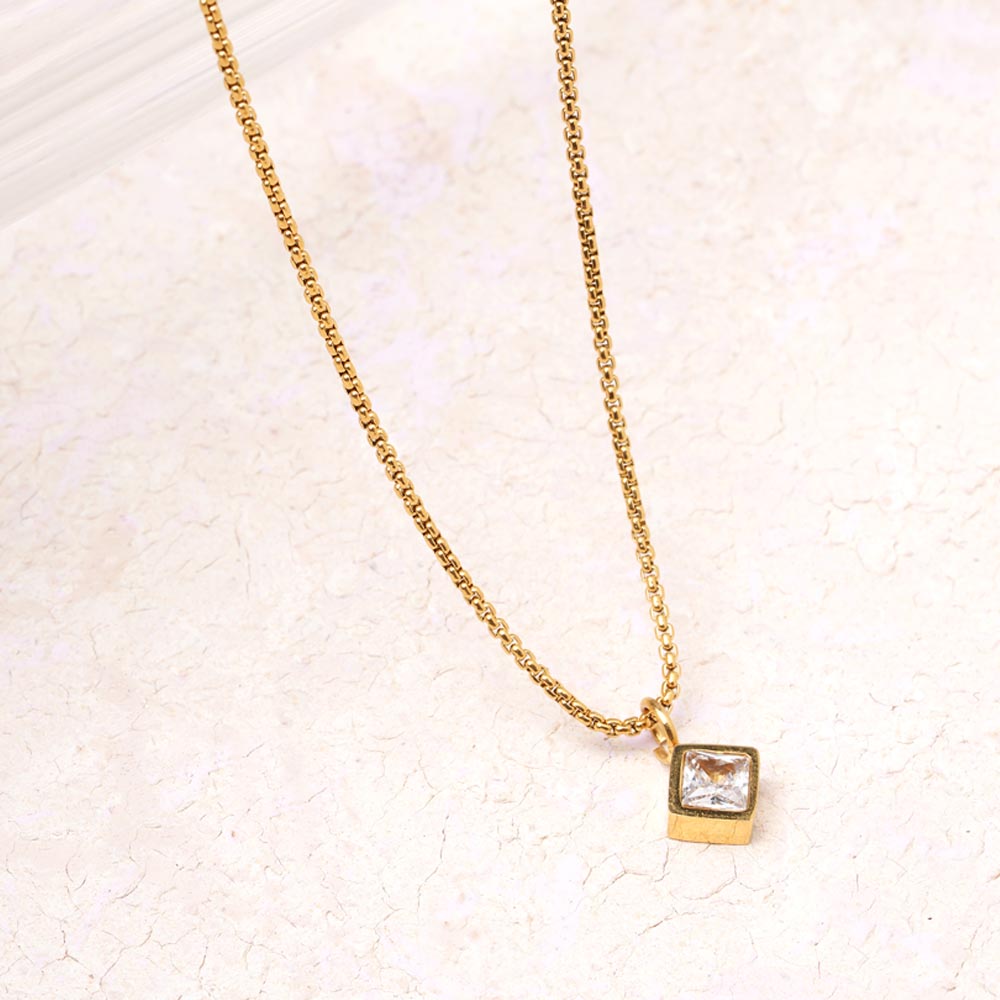 Square Charm Pearl Accent Necklace