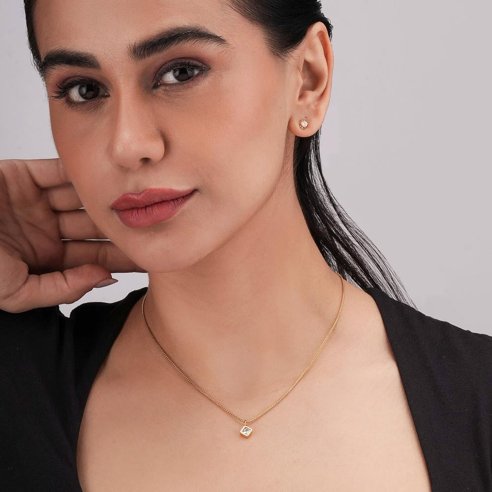 Square Charm Pearl Accent Necklace