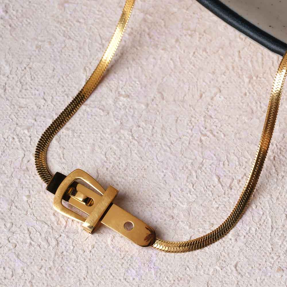 Golden Cube Lock Pendant Necklace