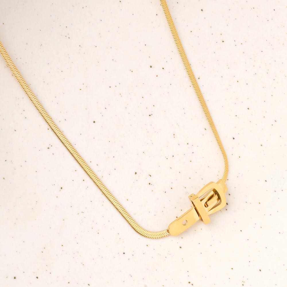 Golden Cube Lock Pendant Necklace