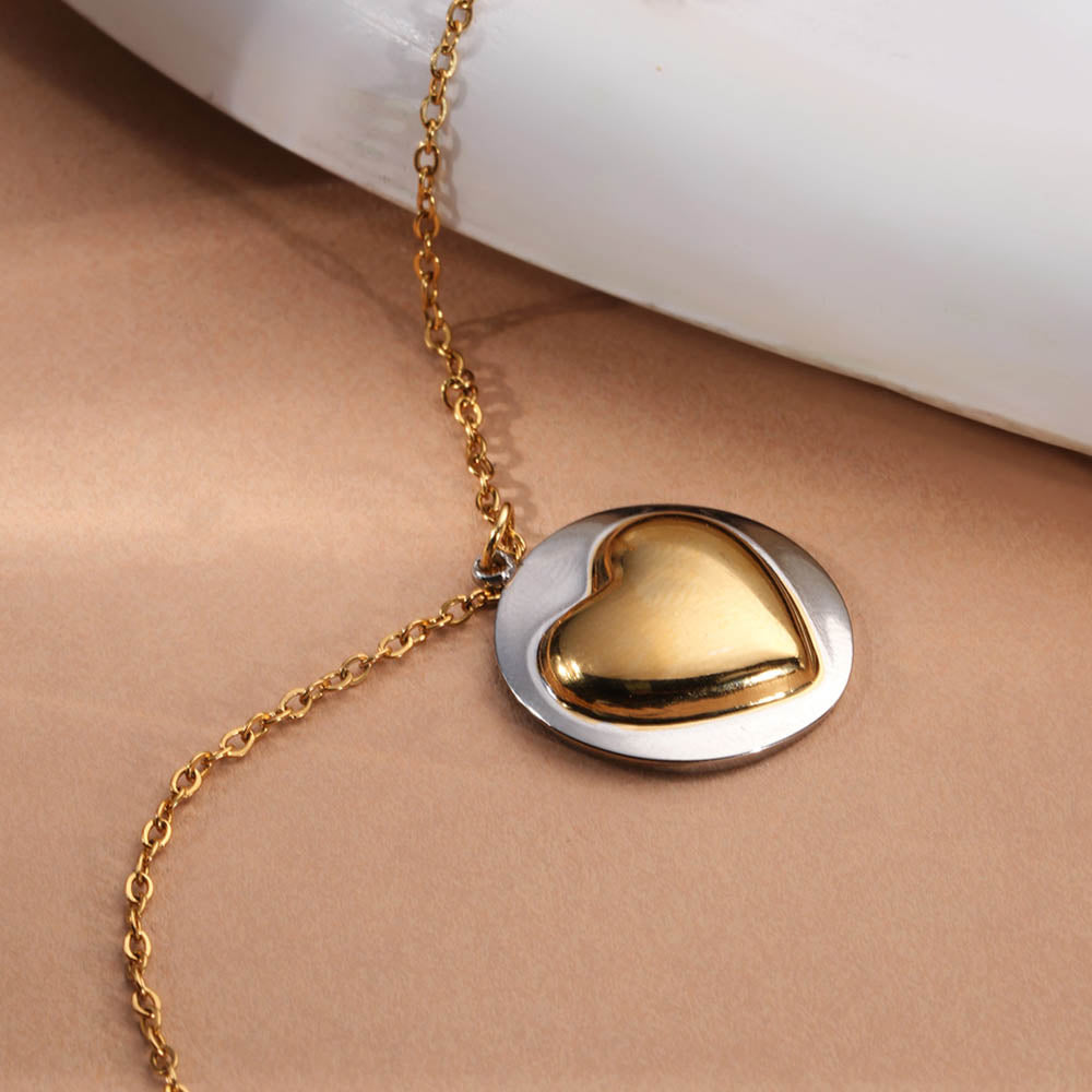 Statement Heart Circle Pendant Necklace