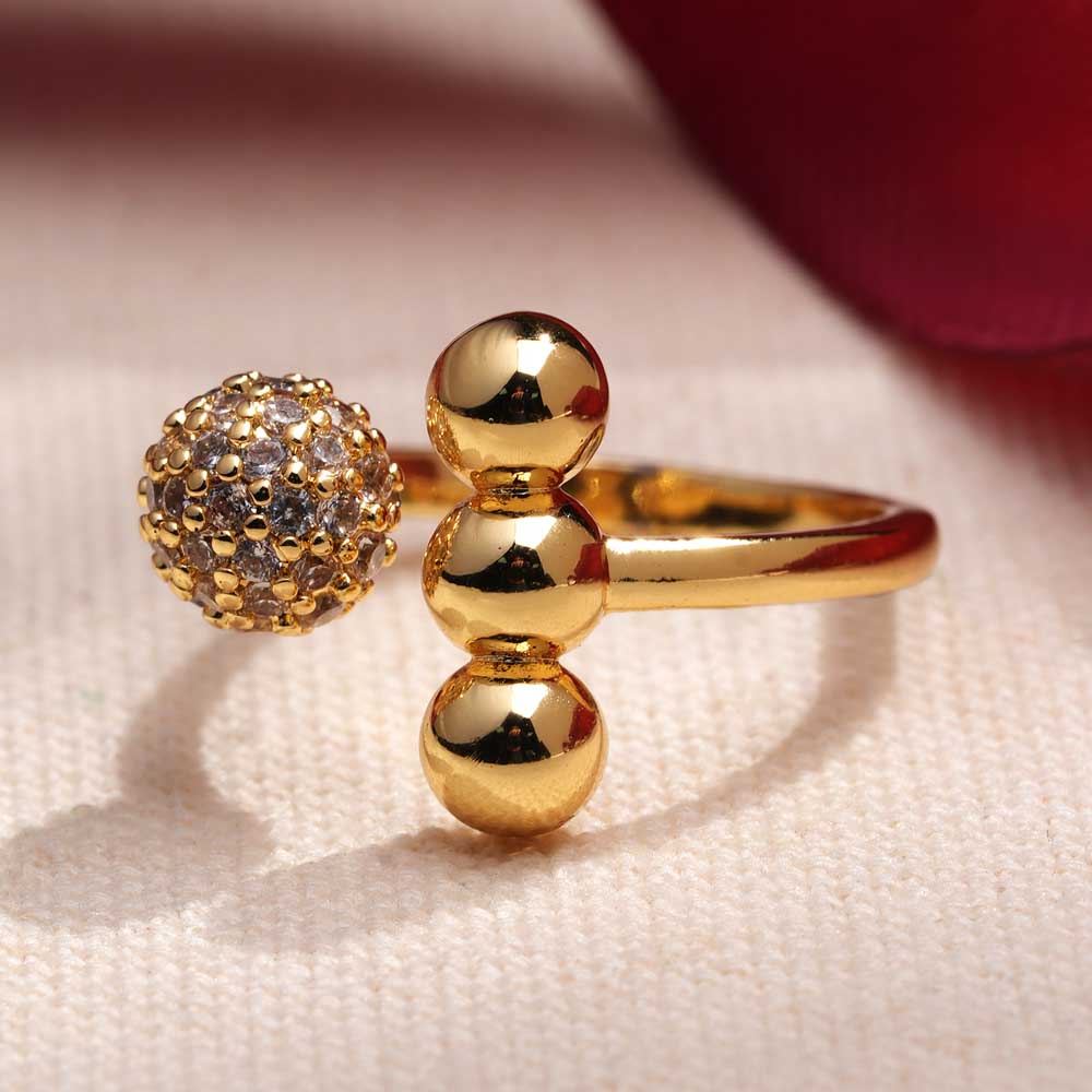 Tri Sphere Design with Crystals Ring