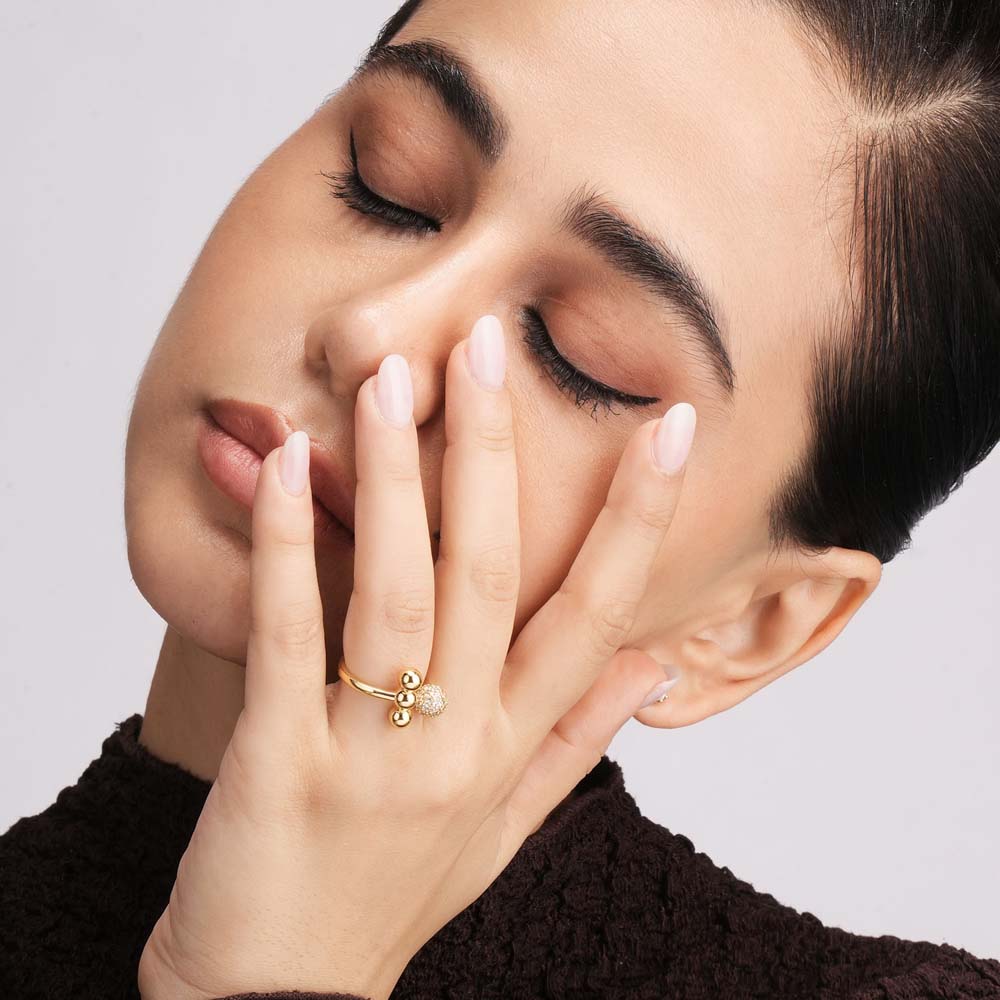 Tri Sphere Design with Crystals Ring