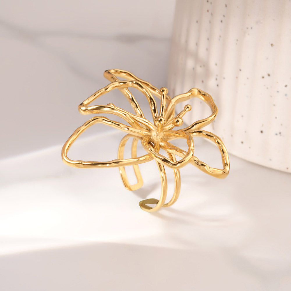Abstract Floral Open Ring