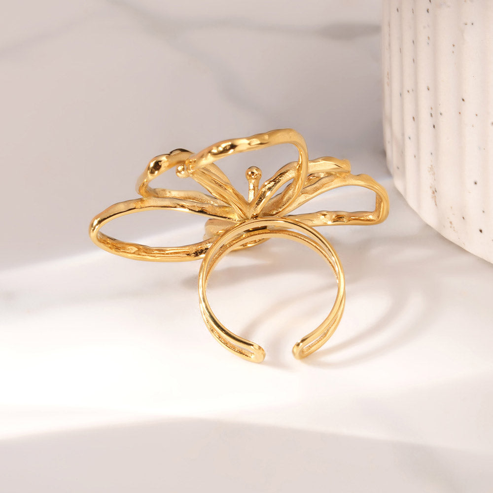 Abstract Floral Open Ring