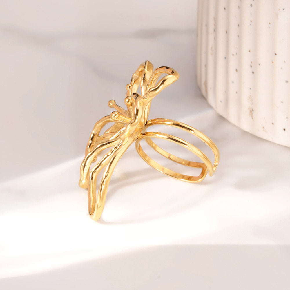 Abstract Floral Open Ring