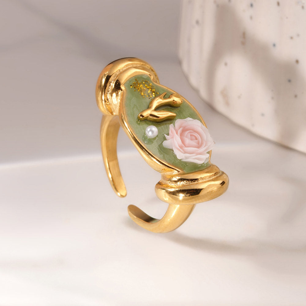 Vintage Bloom Enamel Adjustable Ring