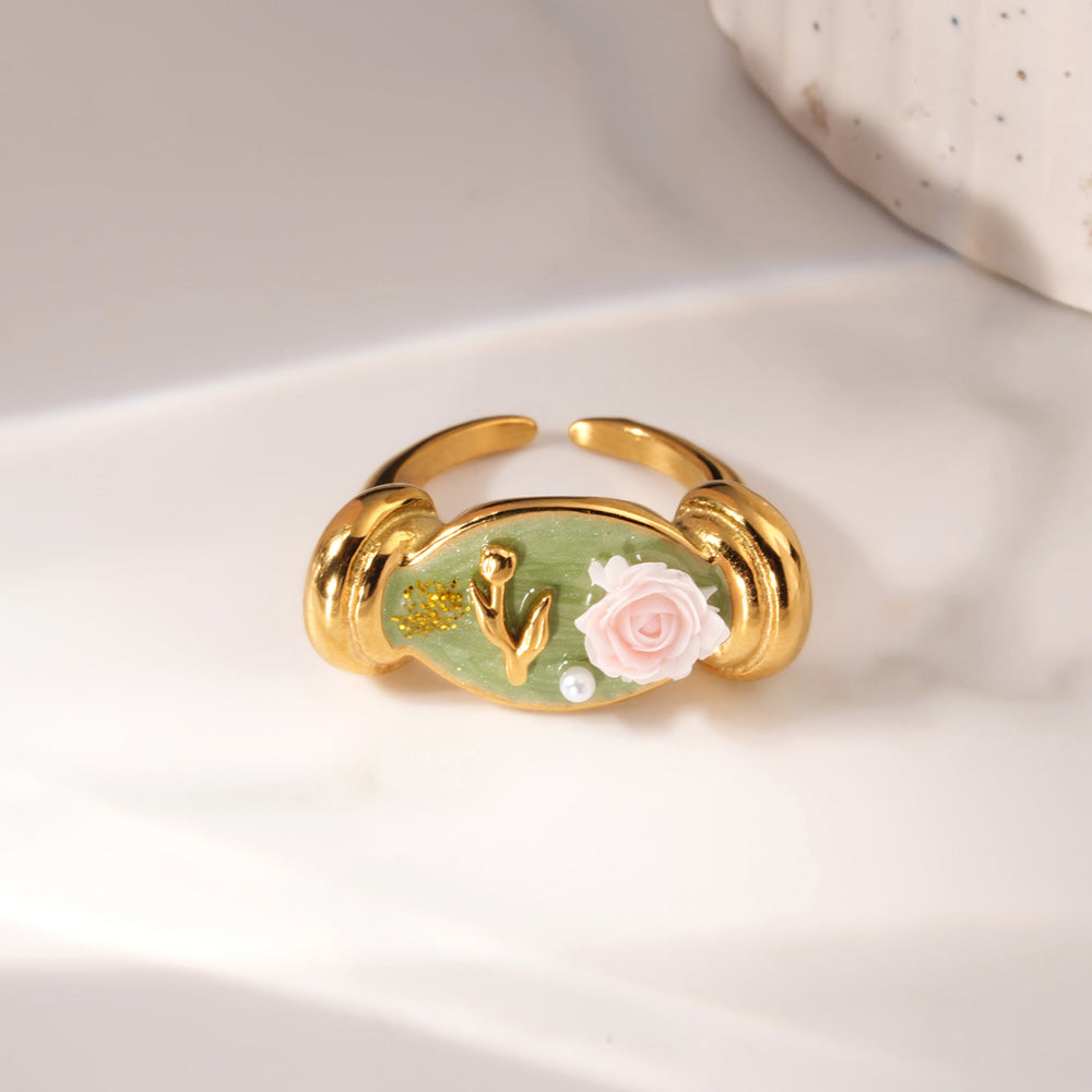 Vintage Bloom Enamel Adjustable Ring