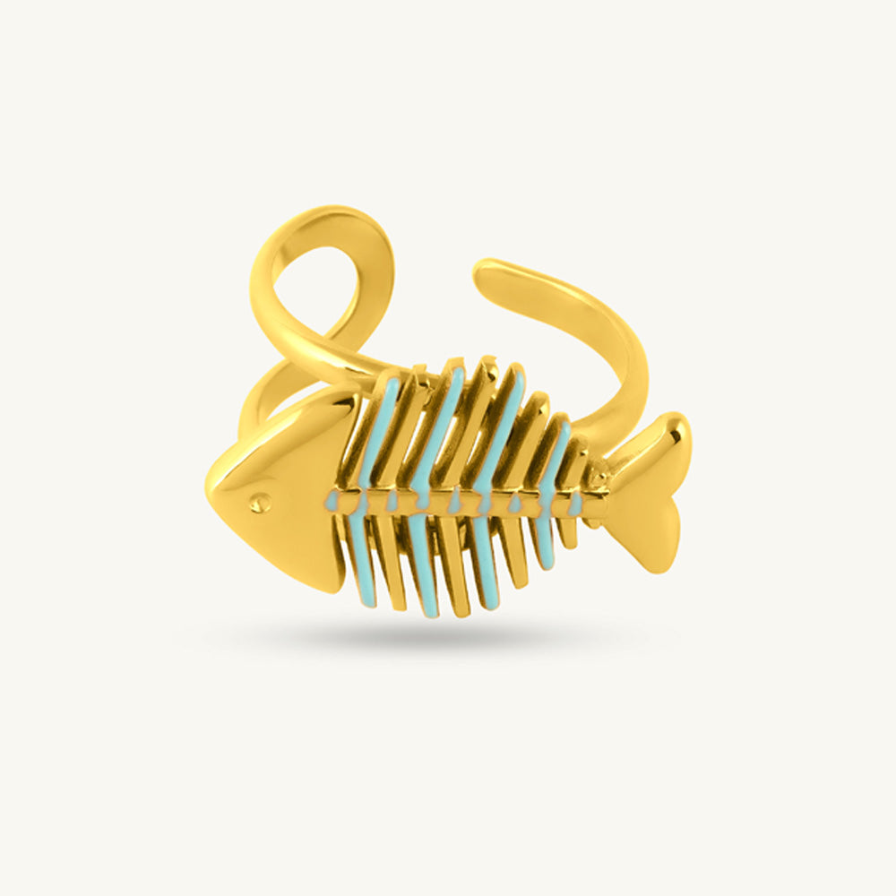 Aqua Fishbone Open Ring