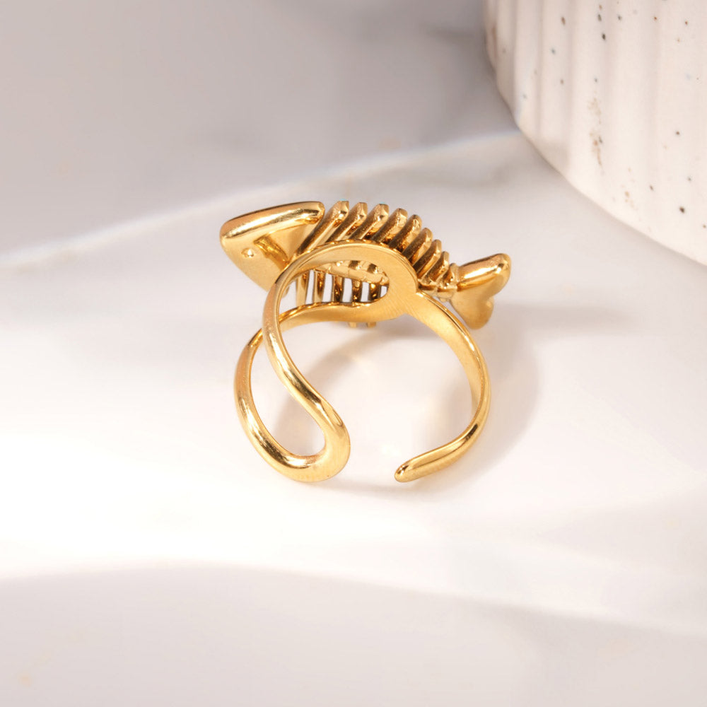 Aqua Fishbone Open Ring