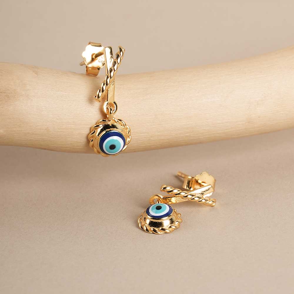 Evil Eye Rope 925 Sterling Silver Earrings