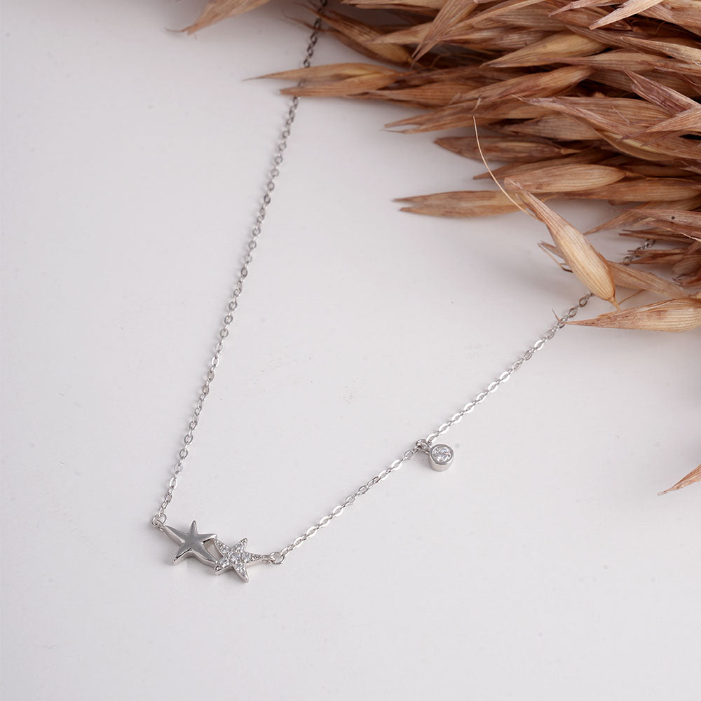 Silver Star Necklace with Pave Accents
