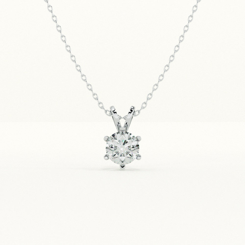 Six-Prong Classic Diamond 925 Sterling Silver Necklace