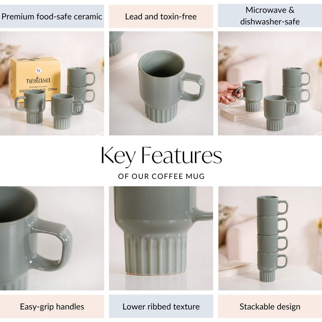 Ribelle Ceramic Stackable Mug Set Of 4 Sage Green 270ml