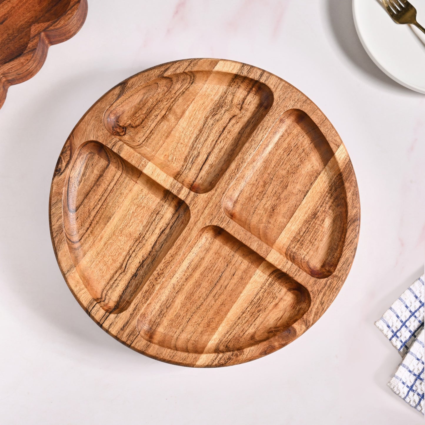 Sectioned Acacia Wood Lazy Susan Platter 30cm