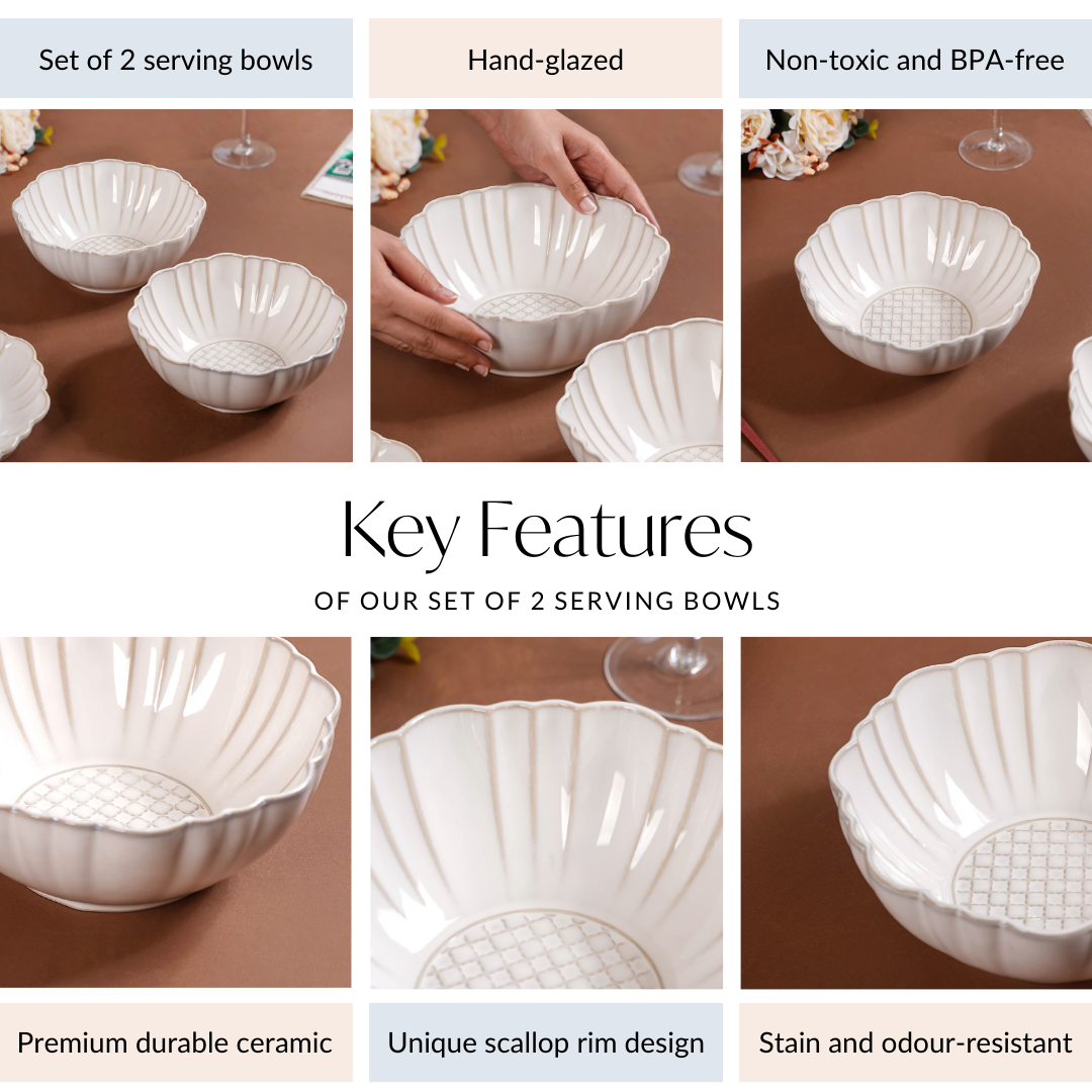 Moroccan Motif Serving Bowl Stoneware Ivory Set Of 2 1200ml