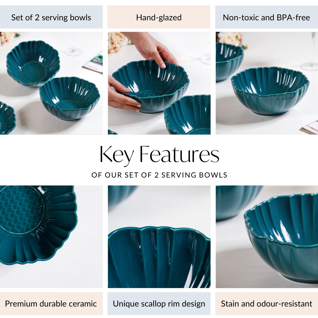 Moroccan Round Ceramic Serving Bowl Dark Green Set Of 2 1200ml