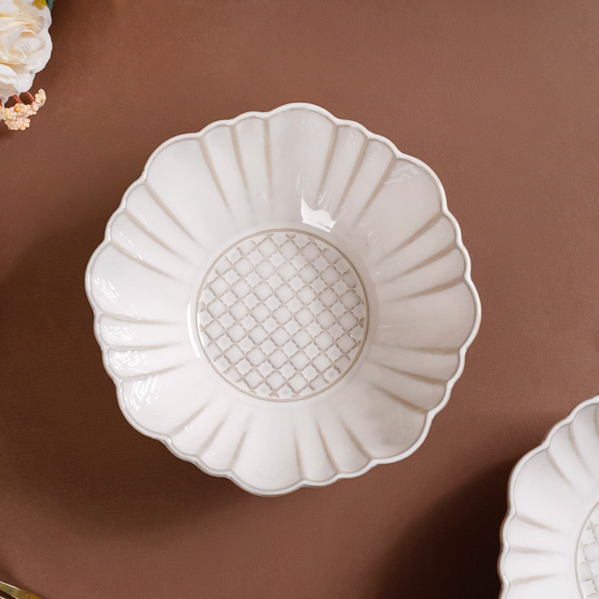 Moroccan Motif Serving Bowl Stoneware Ivory Set Of 2 1200ml