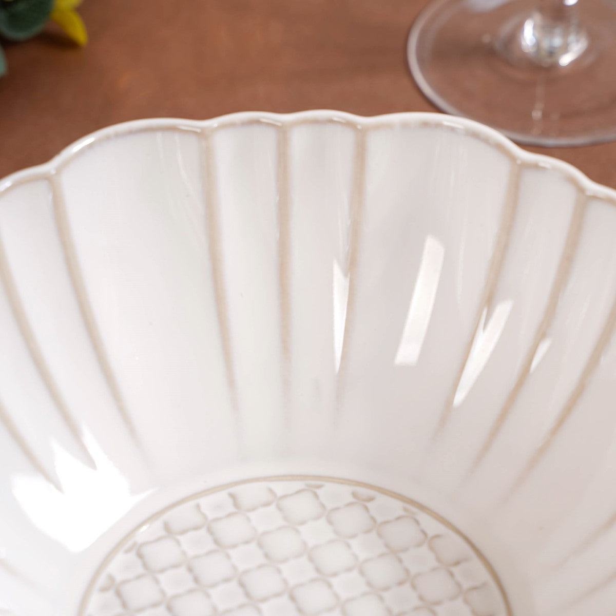 Moroccan Motif Serving Bowl Stoneware Ivory Set Of 2 1200ml