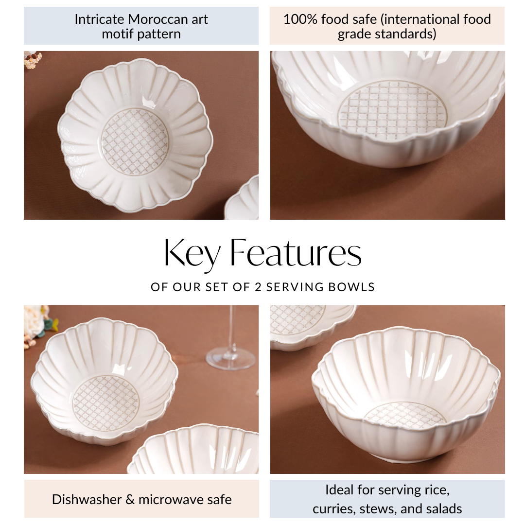 Moroccan Motif Serving Bowl Stoneware Ivory Set Of 2 1200ml