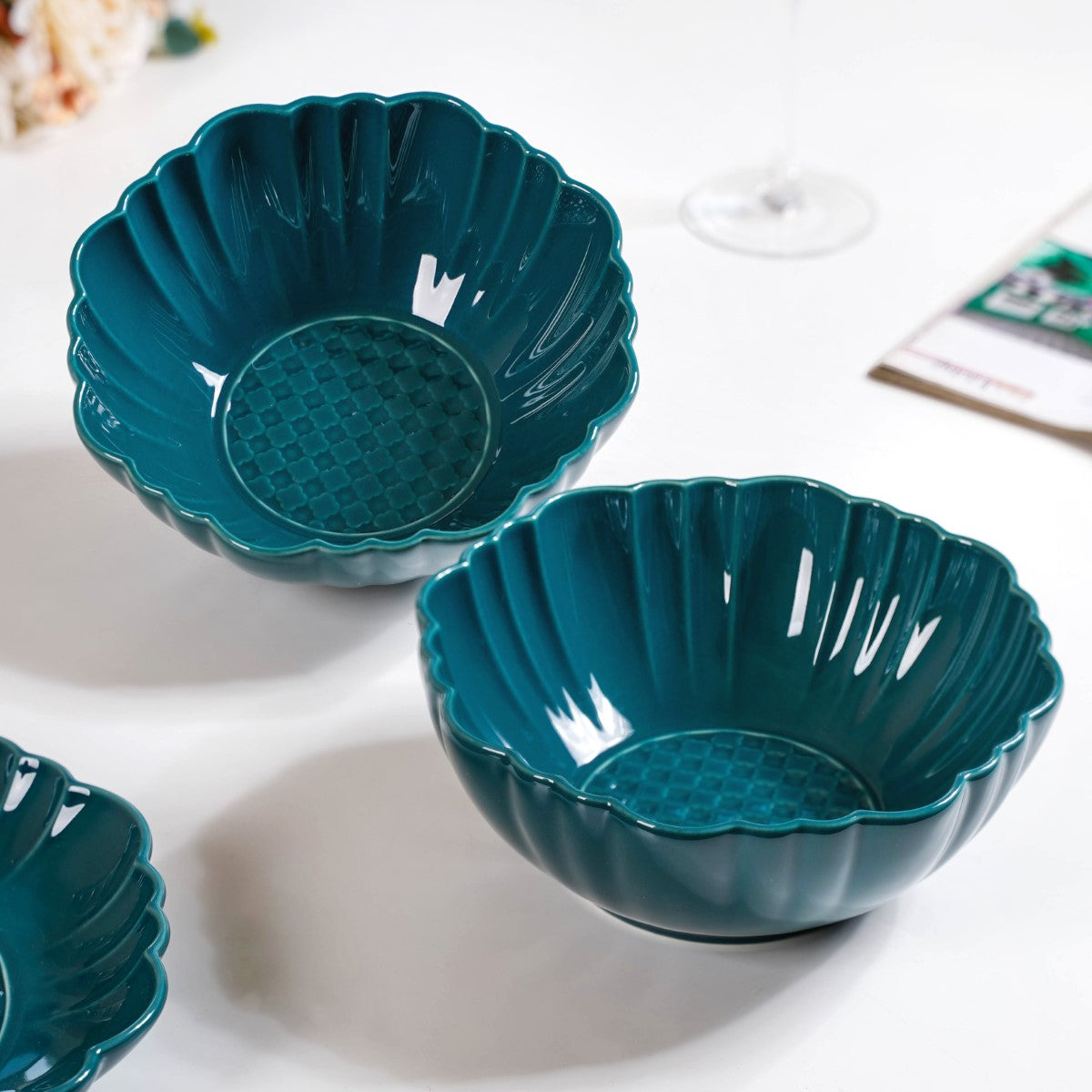 Moroccan Round Ceramic Serving Bowl Dark Green Set Of 2 1200ml