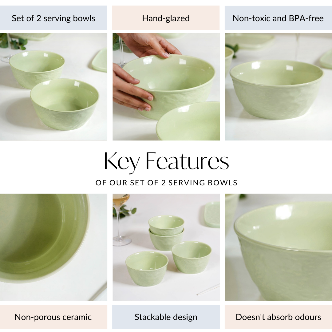 Pebble Textured Serving Bowl Sage Green Set Of 2 1900ml