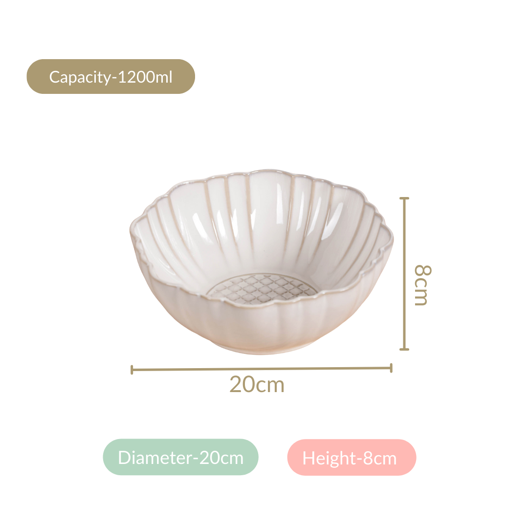Moroccan Motif Serving Bowl Stoneware Ivory Set Of 2 1200ml