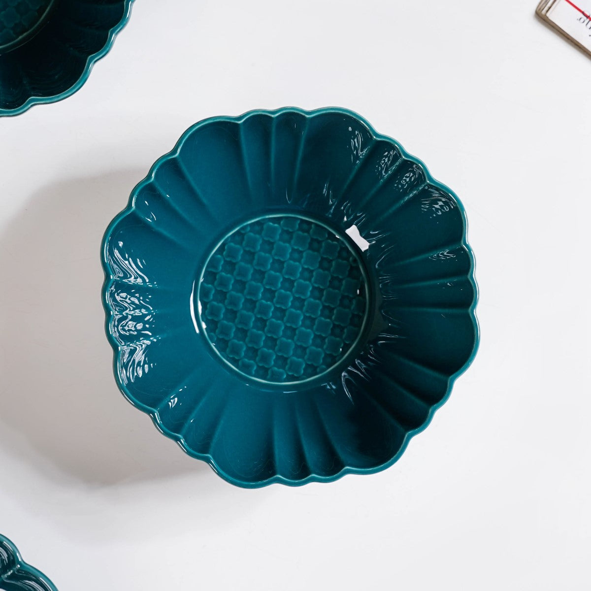 Moroccan Round Ceramic Serving Bowl Dark Green Set Of 2 1200ml