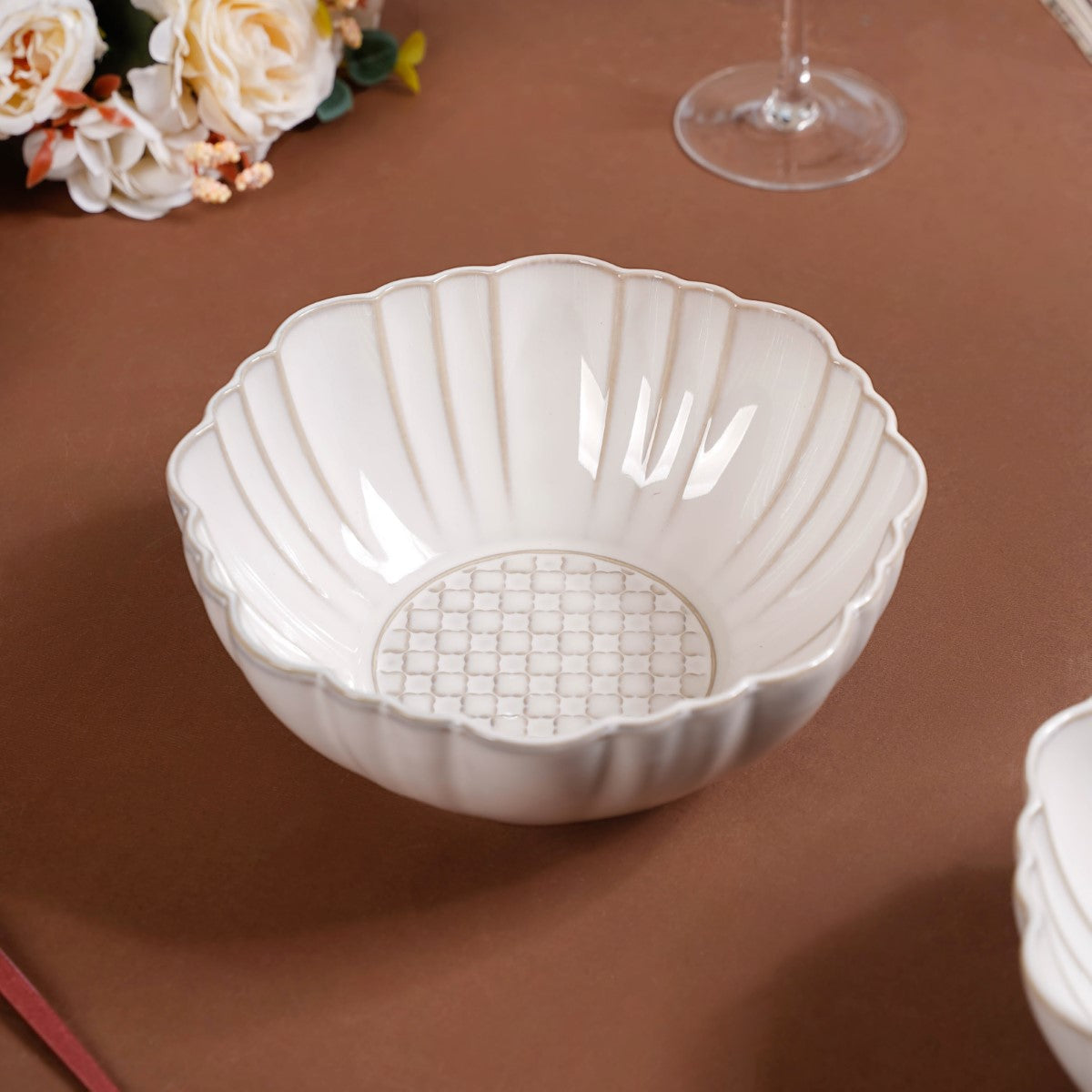 Moroccan Motif Serving Bowl Stoneware Ivory Set Of 2 1200ml