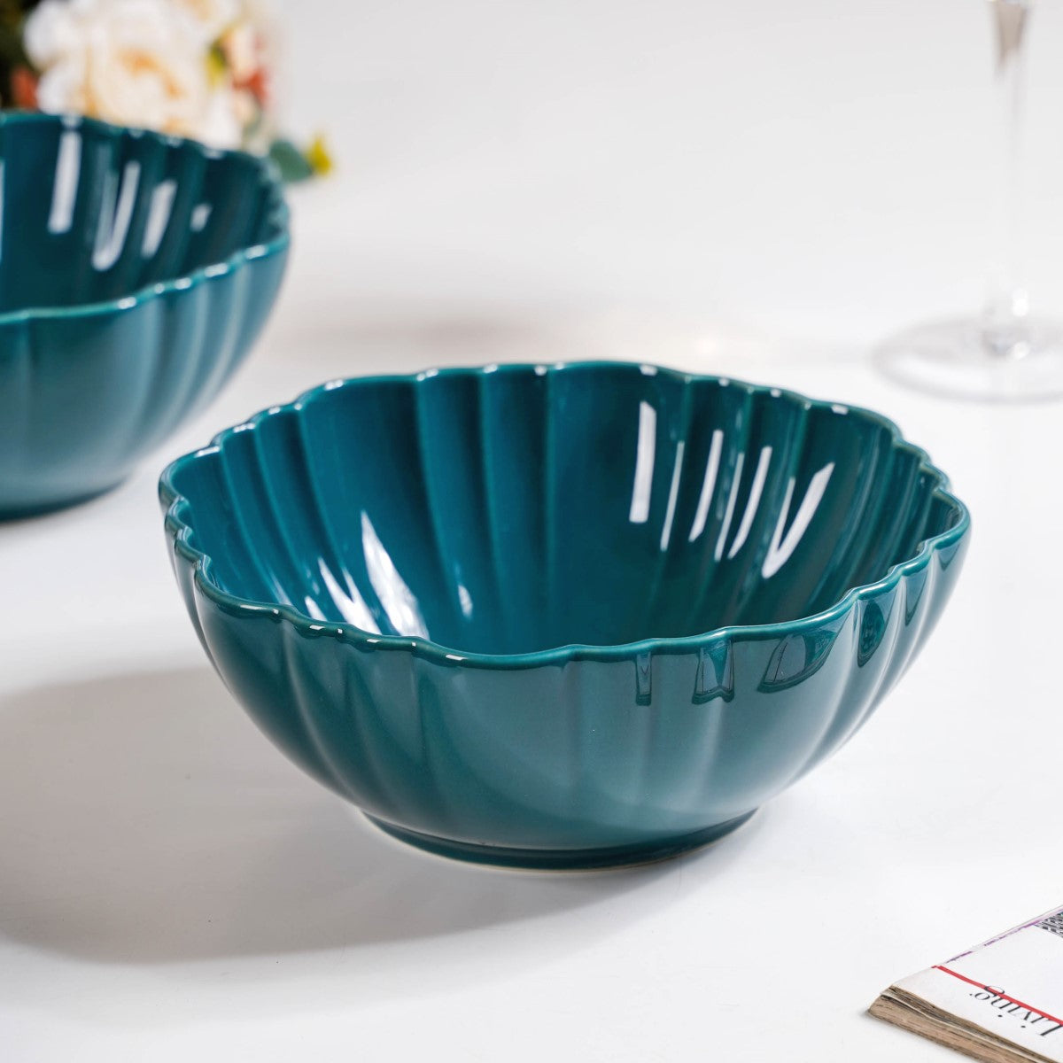 Moroccan Round Ceramic Serving Bowl Dark Green Set Of 2 1200ml