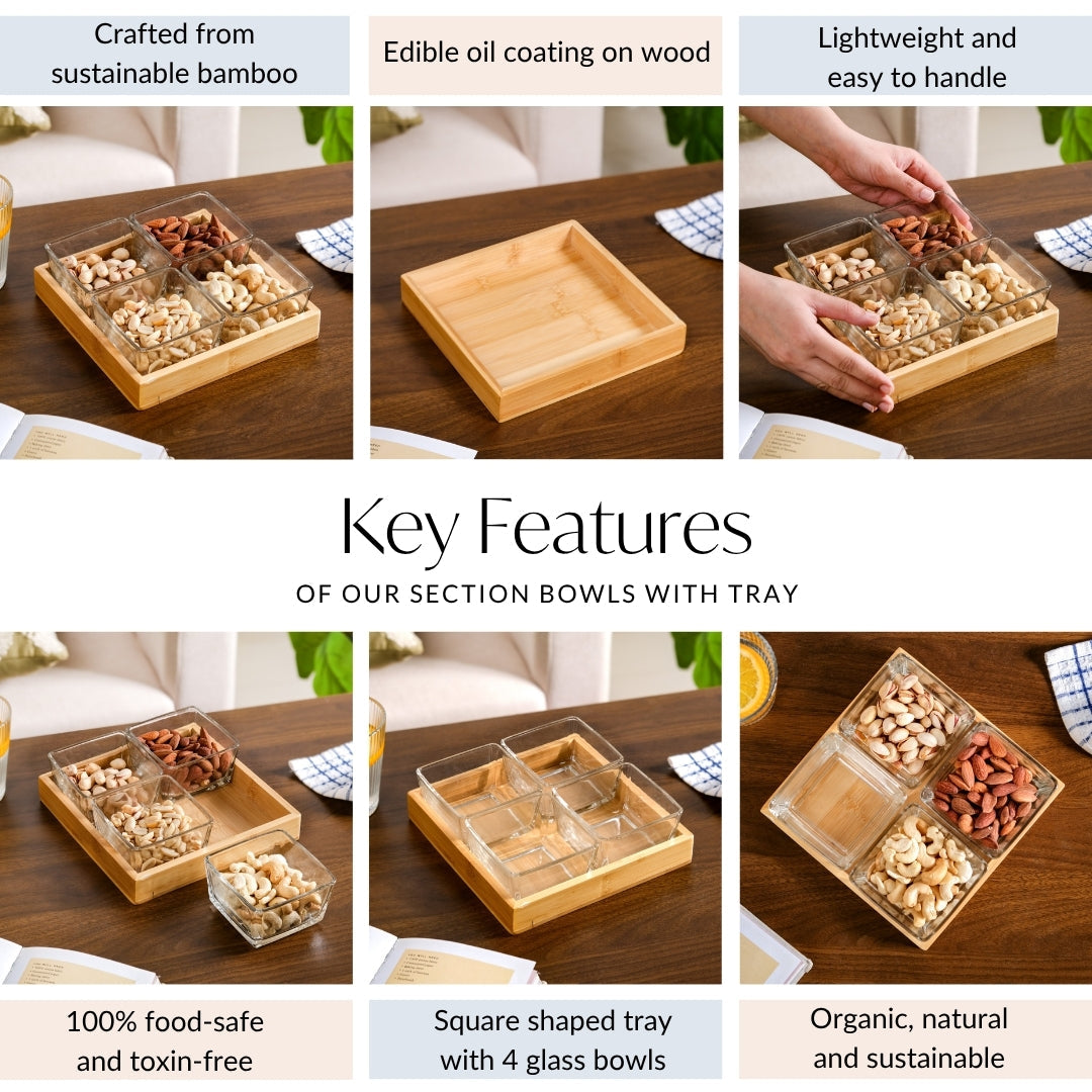 Glass Snack Serving Bowls With Tray