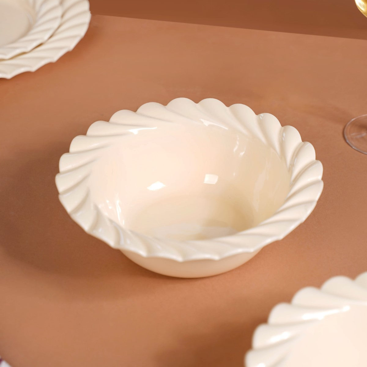 Scallop Vanilla White Serving Bowl Set Of 2 1000ml