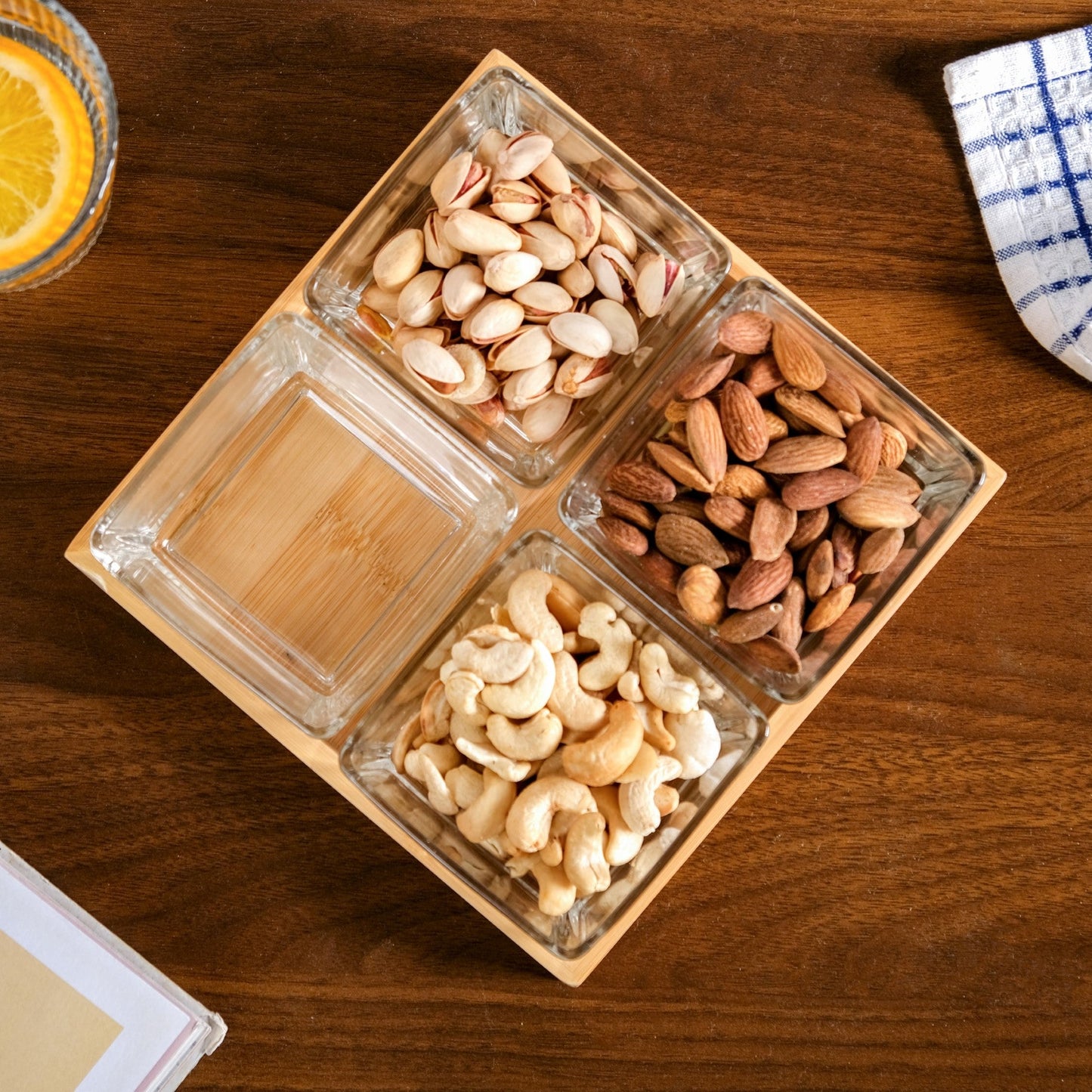 Glass Snack Serving Bowls With Tray