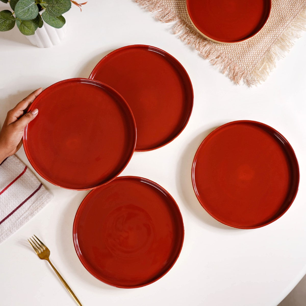 Amber Ceramic Clay Dinner Plates Set Of 4 9 Inch