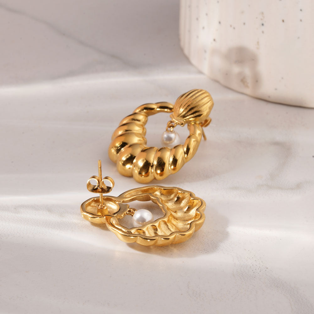 Sculpted Oyster Pearl Drop Earrings