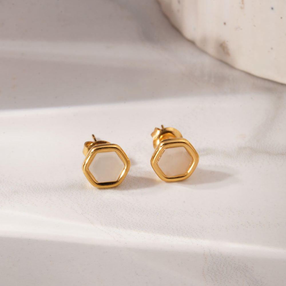 Hexagon Matte Stone Stud Earrings