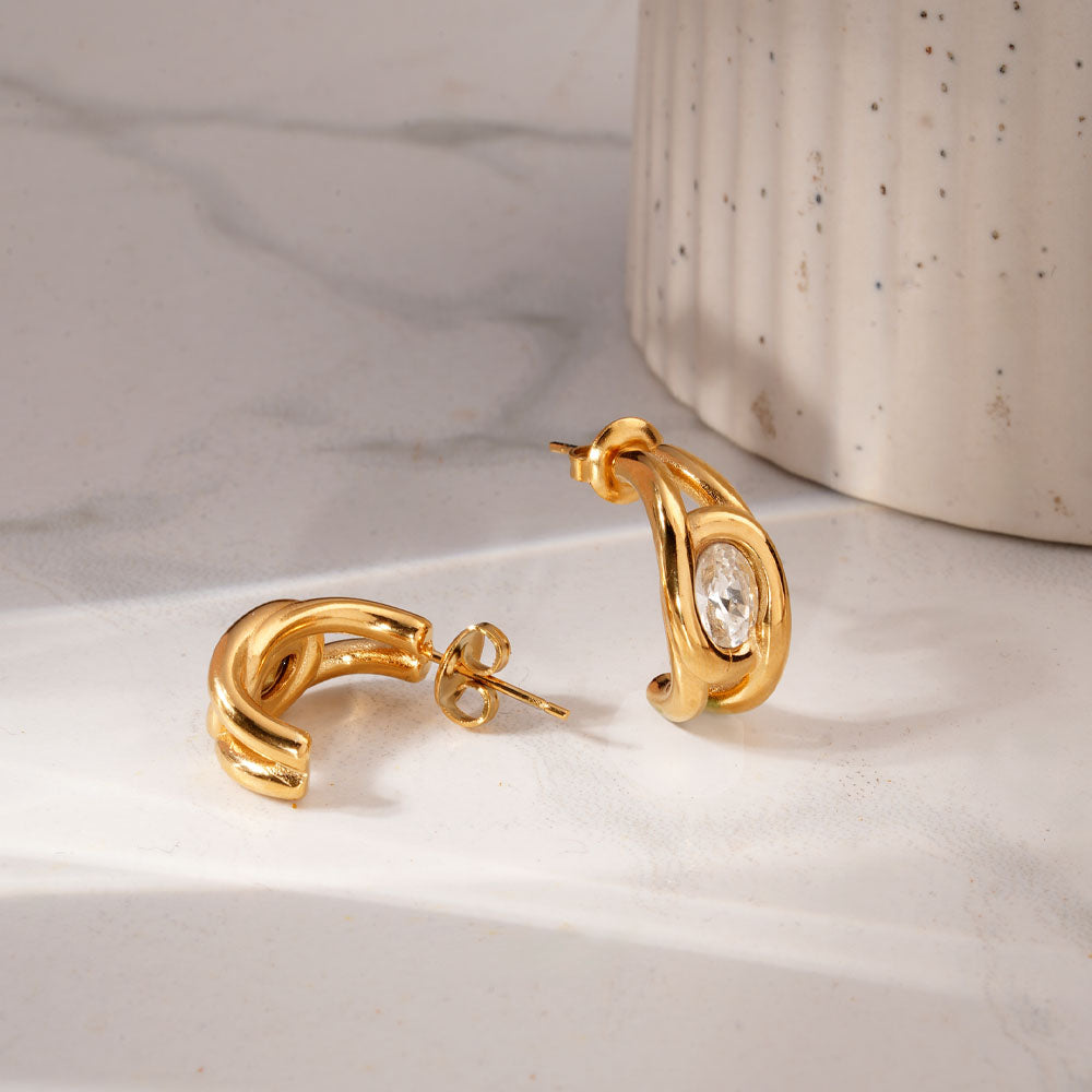 Leaf Stone Half Hoop Earrings