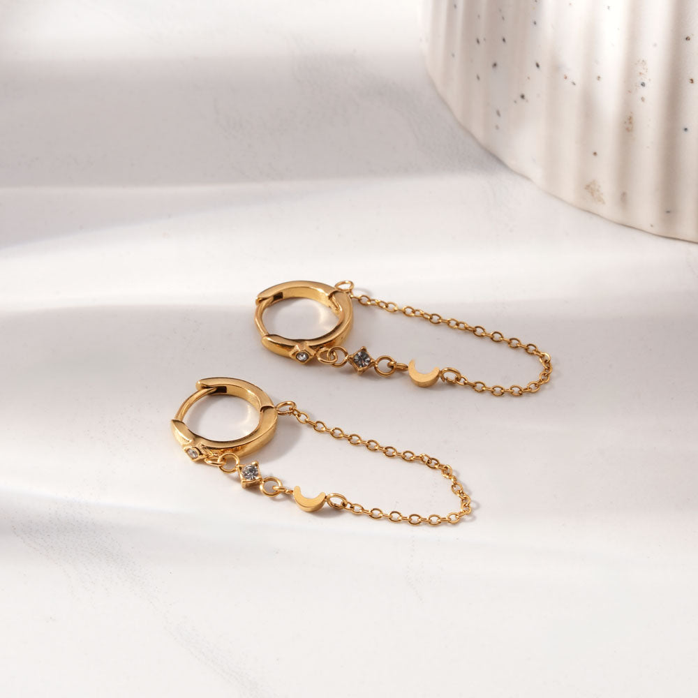 Hoop & Dangling Chain Earrings