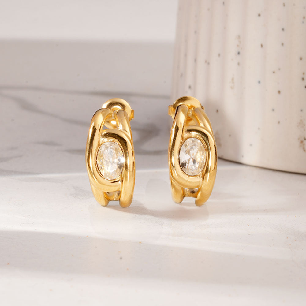 Leaf Stone Half Hoop Earrings
