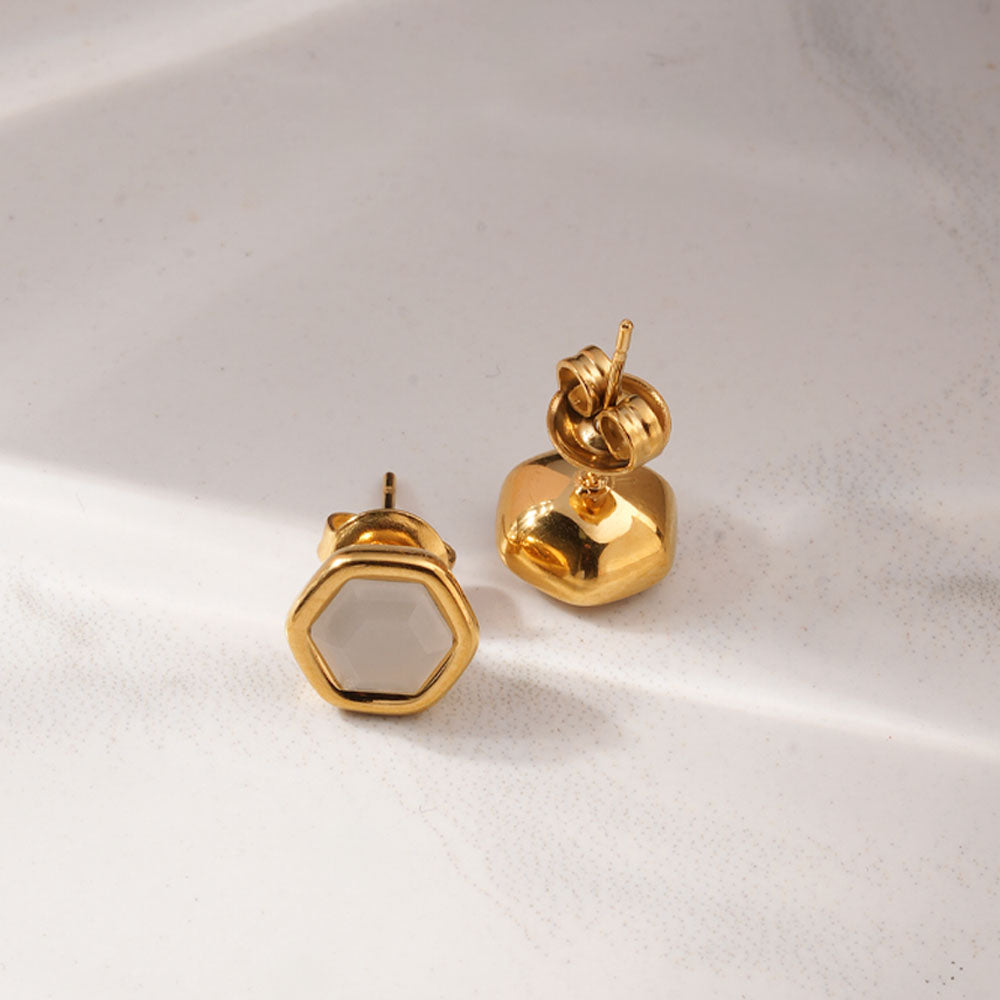 Hexagon Matte Stone Stud Earrings