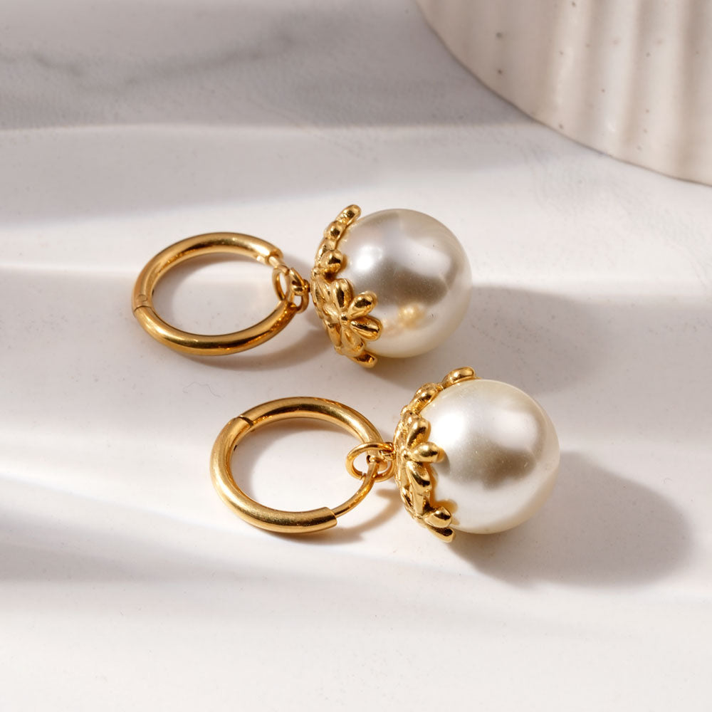 Floral Top Pearl Drop Earrings