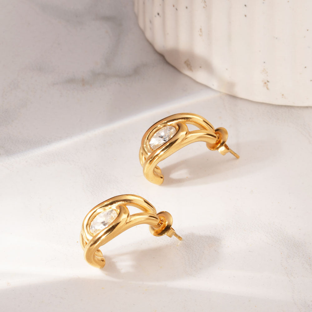 Leaf Stone Half Hoop Earrings