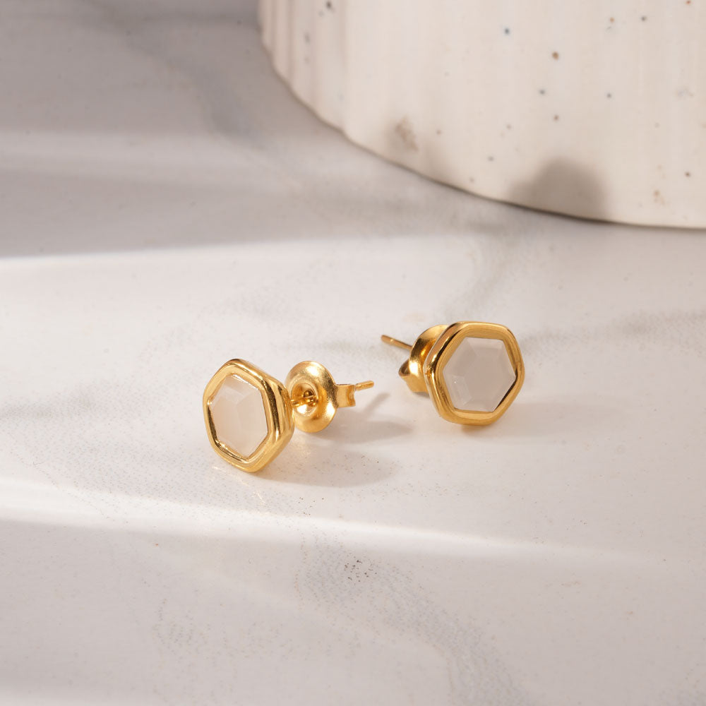 Hexagon Matte Stone Stud Earrings