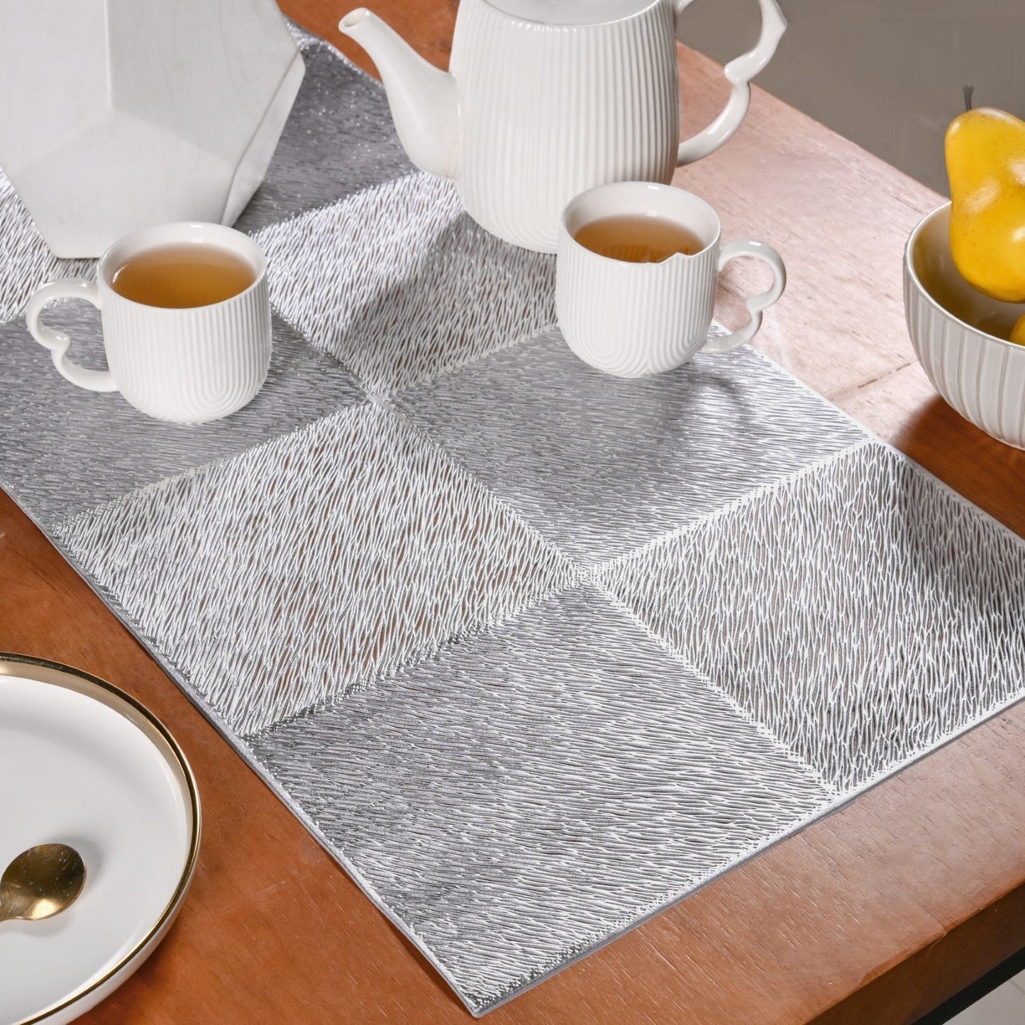 Grid Dining Table Runner Silver Grey 92x35cm