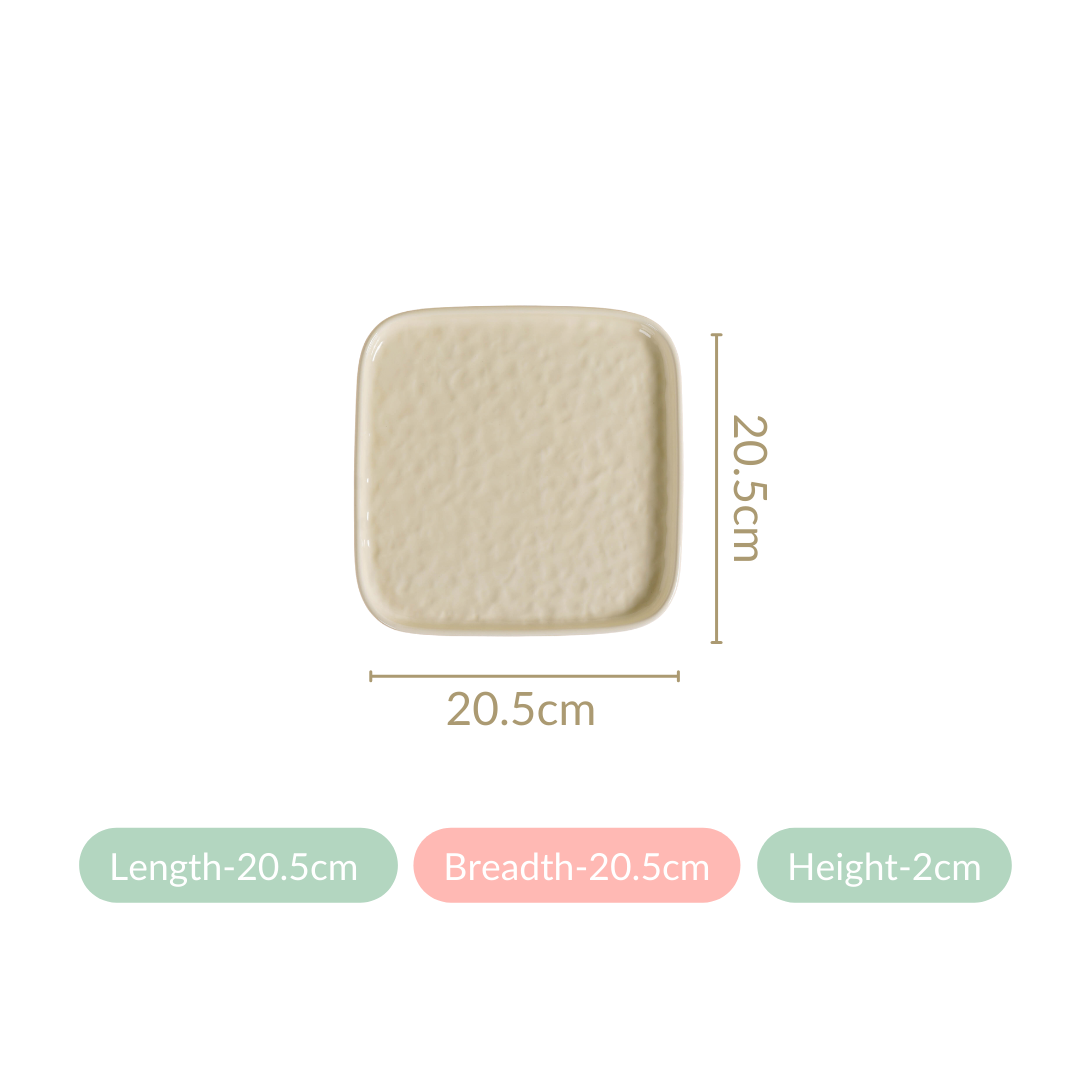 Ceramic Square Snack Plate Vanilla White Set Of 4 8 Inch