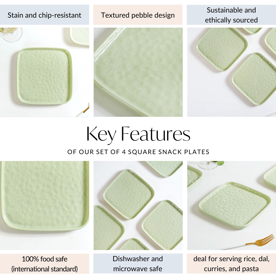 Sage Green Stoneware Square Snack Plate Set Of 4 8 Inch