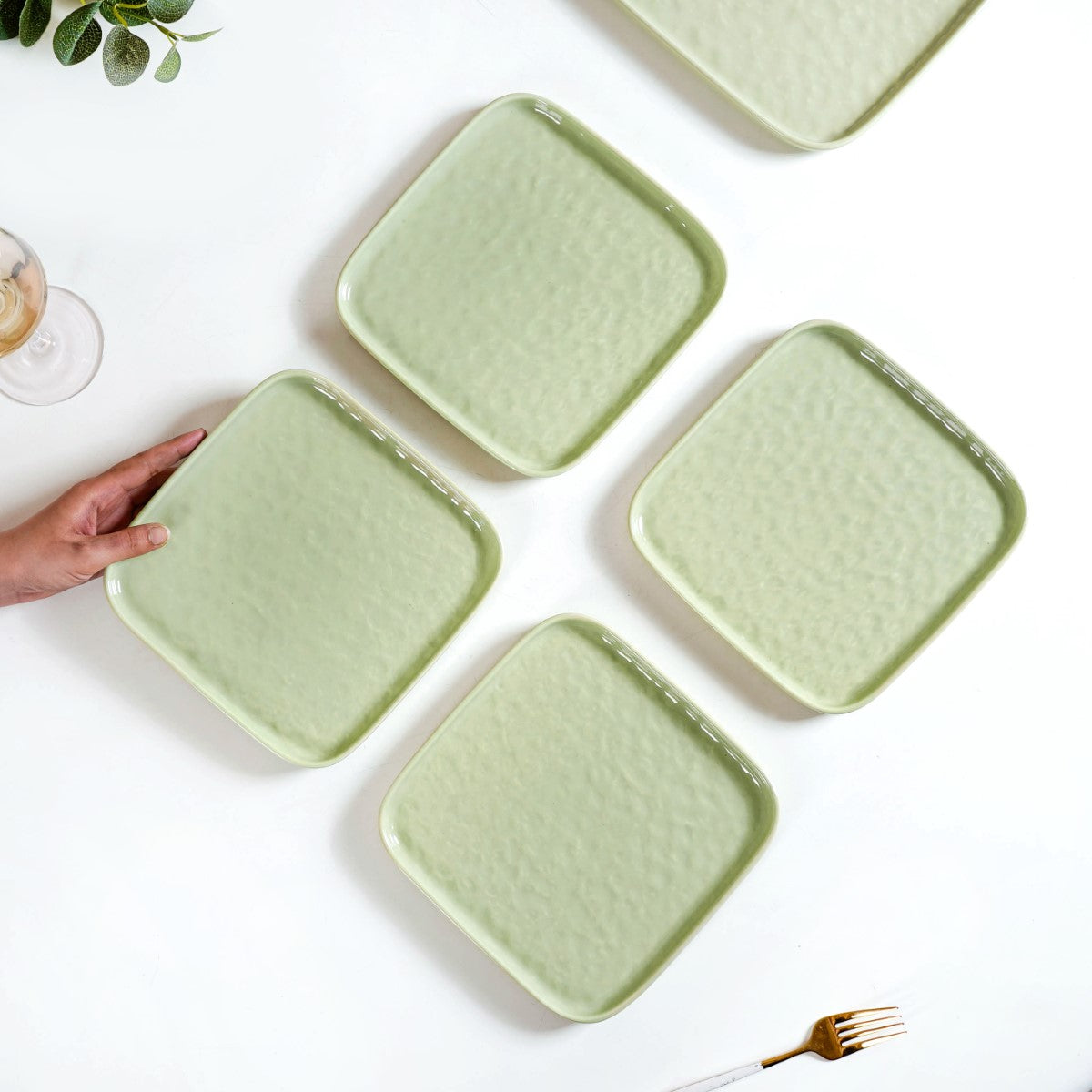 Sage Green Stoneware Square Snack Plate Set Of 4 8 Inch