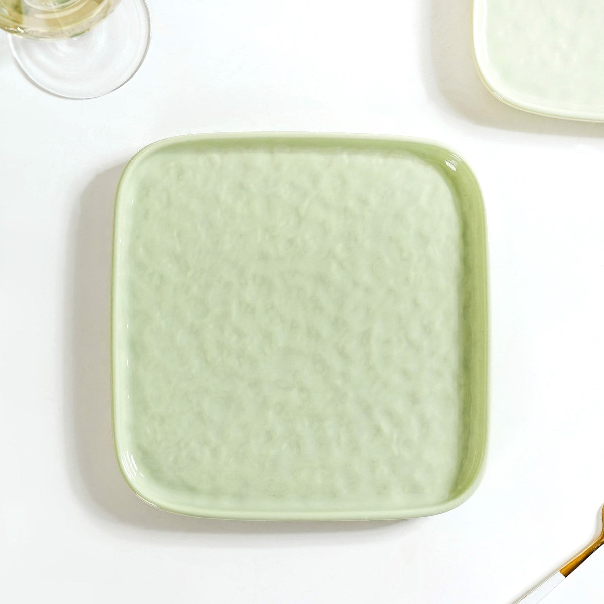 Sage Green Stoneware Square Snack Plate Set Of 4 8 Inch